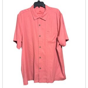 Tommy Bahama Island zone button front silk shirt size XL dark pink